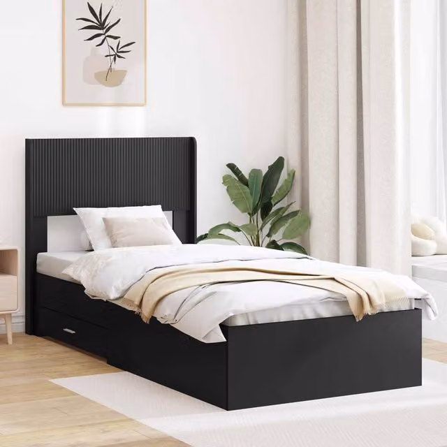 Berkfield Home Modern Upholstered Bed Frame with Storage Drawers and Headboard in Black – 1