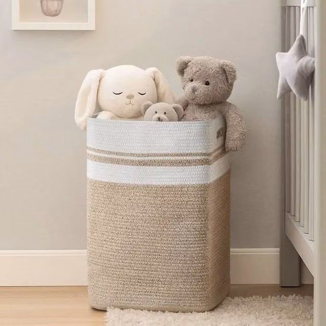 EONLION Large Foldable Cotton Laundry Hamper with Handles, Beige