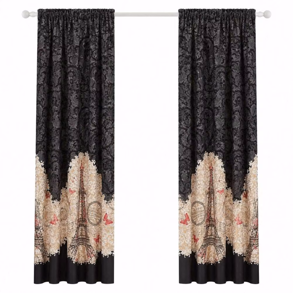 Smart Living Oooh La La Curtains Pair with Tie Backs in Black Eiffel Tower Print, Width: 167 cm, Drop: 183 cm – 4
