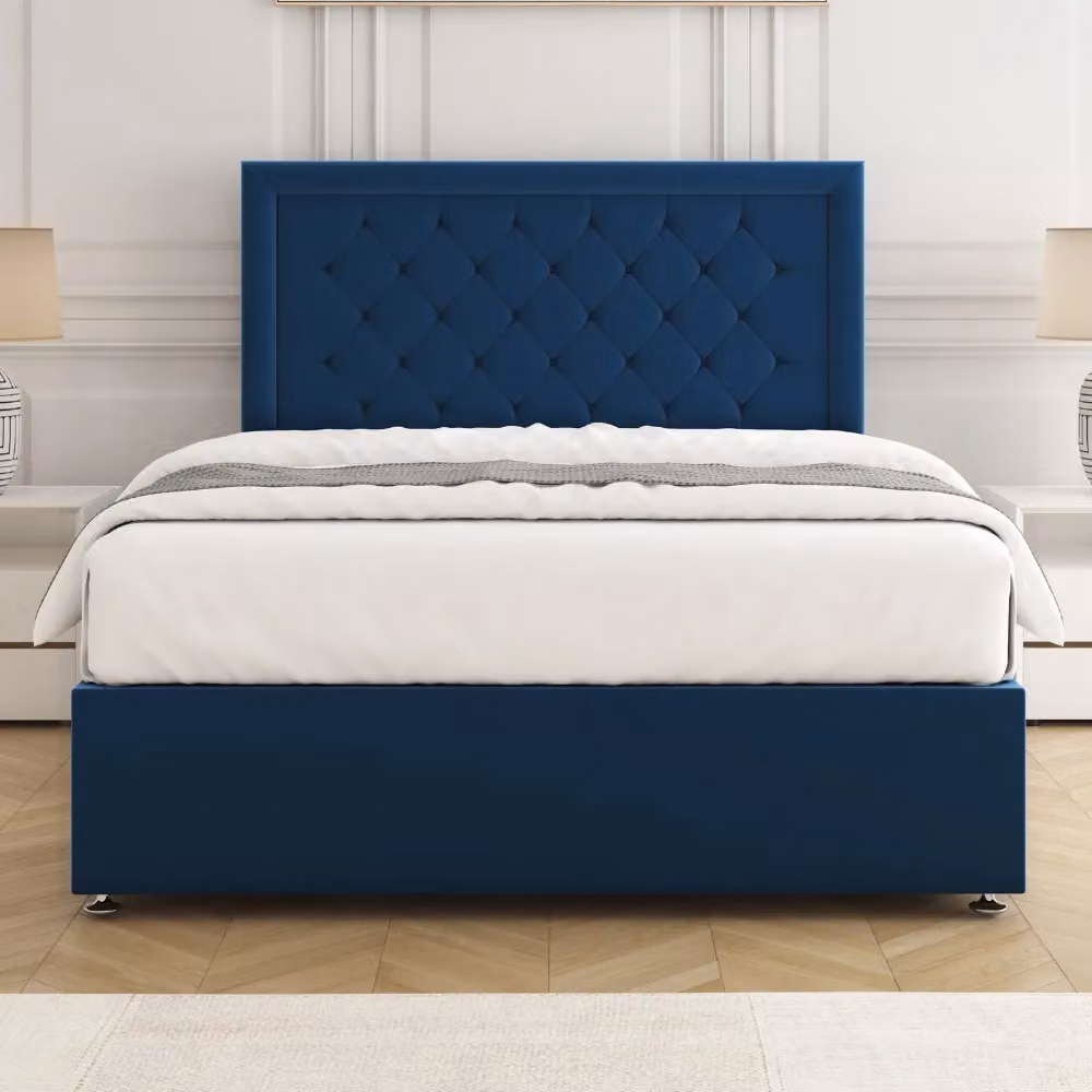 BSSPOKE Nova Plush Blue Velvet Divan Bed Set with 24 inch Headboard, Mattress and 2 Drawers, W/D/H: 140 x 200 x 30.48 cm – 2