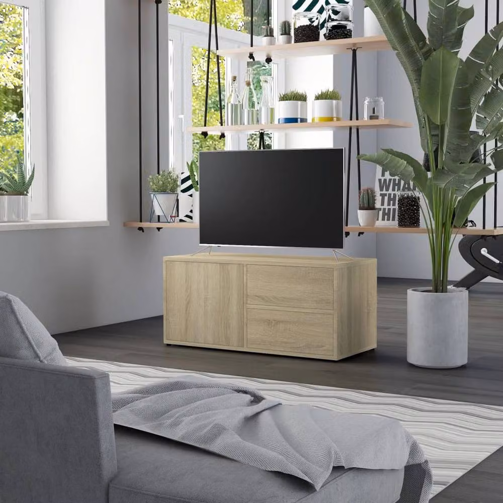 Berkfield Home Sonoma Oak TV Cabinet in Light Tan Beige, W/D/H: 80 x 34 x 36 cm – 2