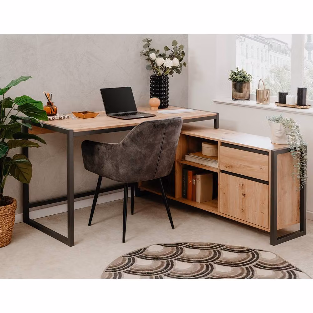 CALICOSY Prague Modular Corner Desk in Light Brown Oak Finish, W: 139 cm, D: 46.5 cm, H: 75 cm – 2