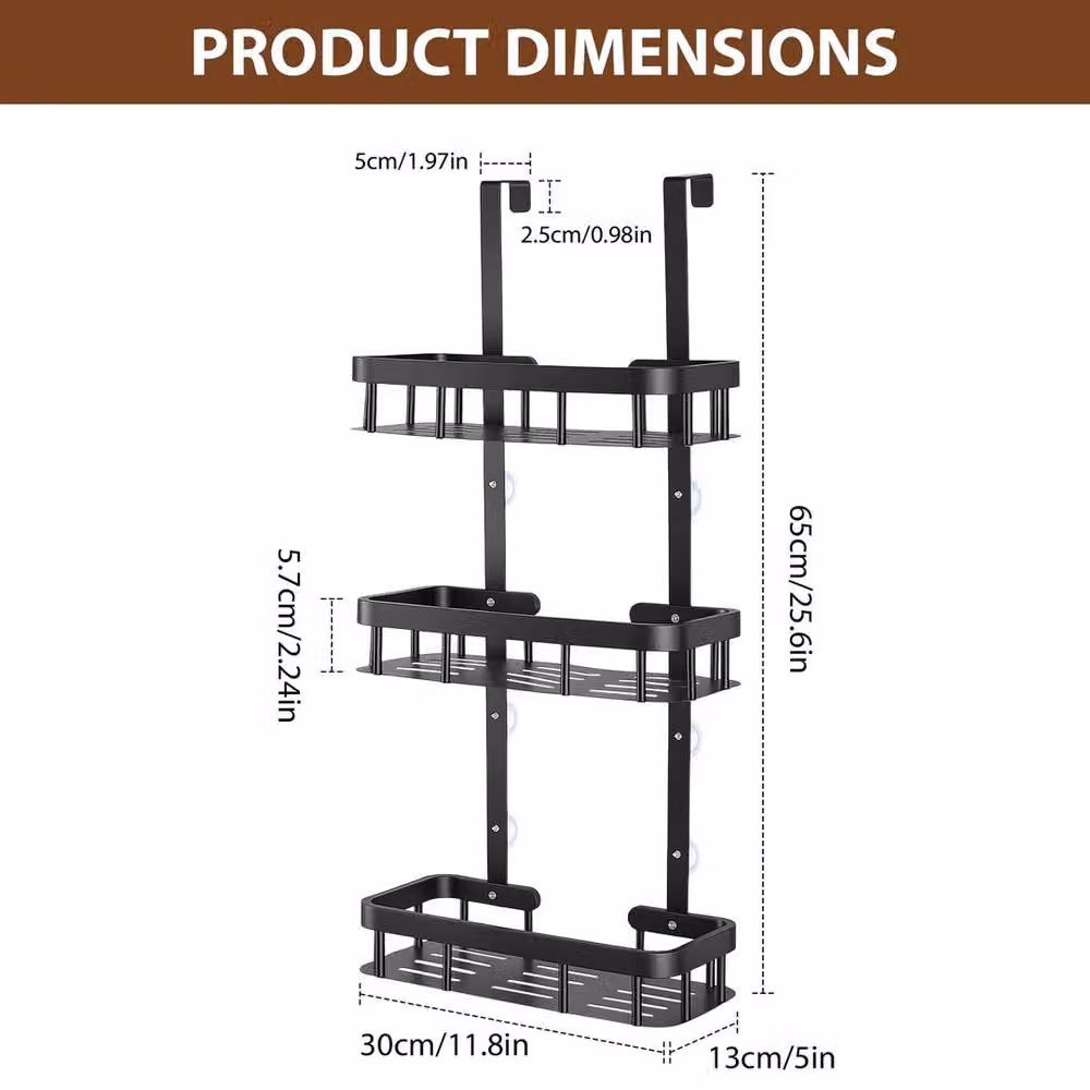 EONLION 3 Tier Over the Door Hanging Shower Caddy Storage Holder in Black – 2