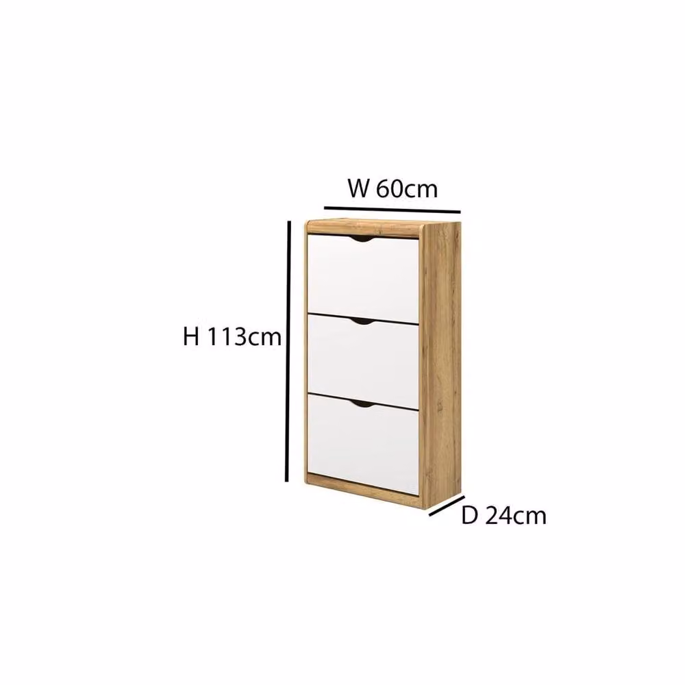 ERGOVEXA Oak White 3 Drawer Drop Down Shoe Cabinet with 3 Tier Storage Compartments – 2