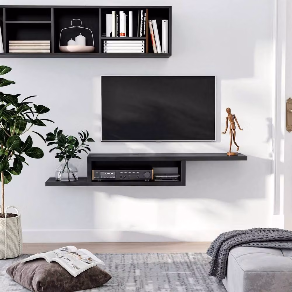 EONLION Modern Wall Mounted Floating TV Stand Component Shelf in Black W/D/H: 100 x 50 x 50 cm – 3