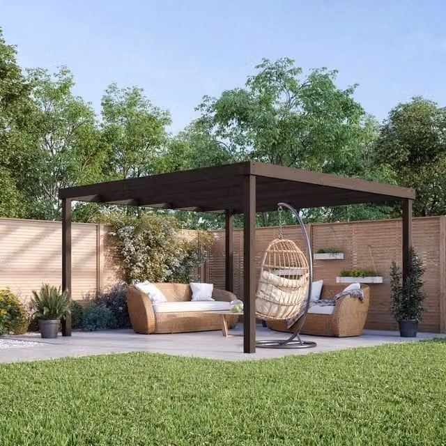 Rutland County Garden Furniture Ltd Box Pergola in Wood and Galvanised Steel, Brown and Light Green, W: 480 cm, D: 420 cm, H: 270 cm