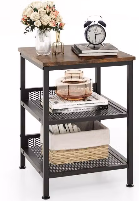 Costway 3-Tier Industrial Square Side Table in Brown