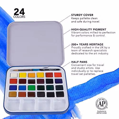 Daler Rowney DR Aquafina 24 Half Pan Travel Watercolour Set, Multicolour – 2