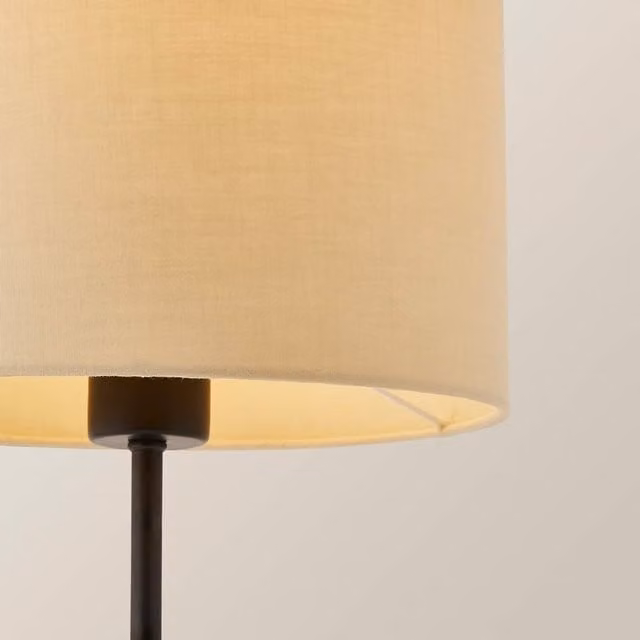 ValueLights Kaiden Black Dome Table Lamp with Beige Fabric Drum Shade