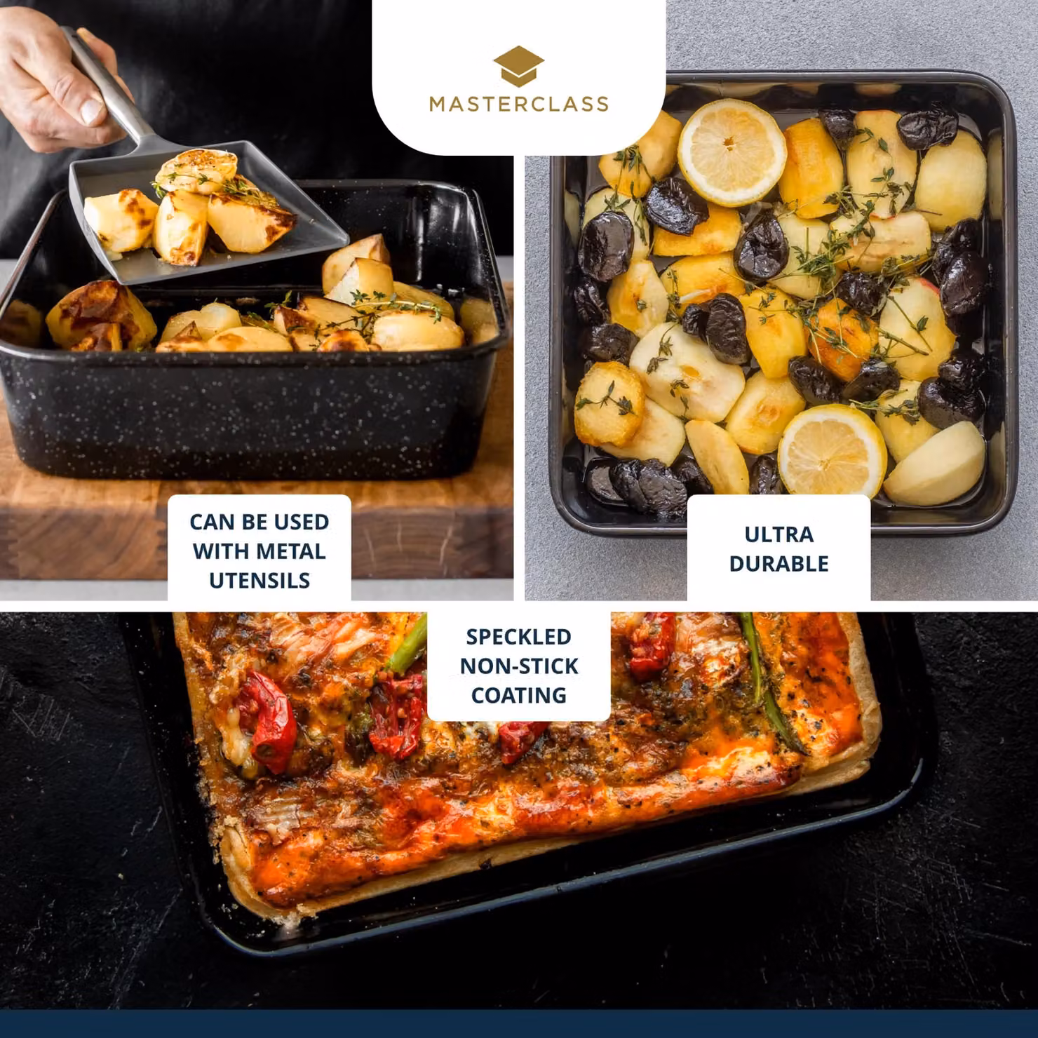 MasterClass Black Vitreous Enamel Square Brownie Tin, W: 23 cm, H: 4 cm – 5