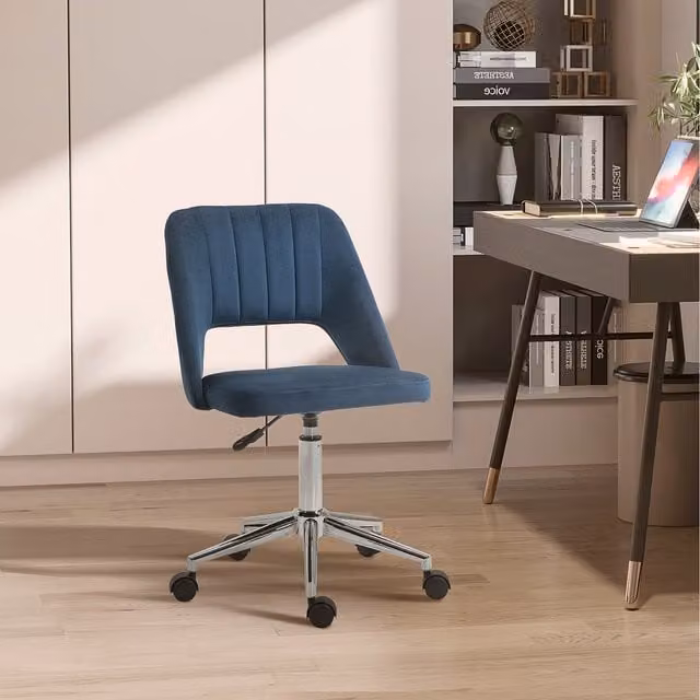 Vinsetto Blue Velvet Modern Swivel Home Office Task Chair with Castors