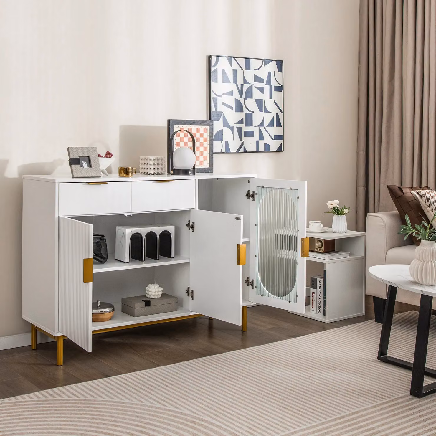 Costway Modern Kitchen Storage Sideboard and Dining Buffet Server Cabinet with 2 Drawers in White – 2