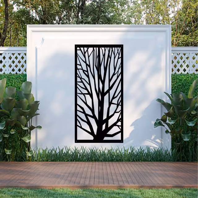 Laser Hut Sniline Screen Modern Rectangular Metal Wall Art in Black