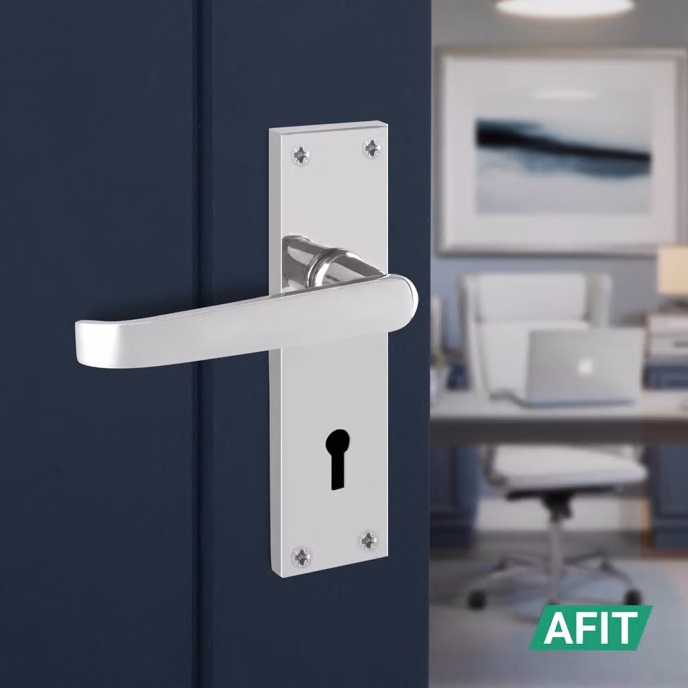AFIT Polished Chrome Backplate Door Handle Lock Set, 1 Pair, Silver, W/D/H: 15.0 x 15.0 x 15.0 cm – 2