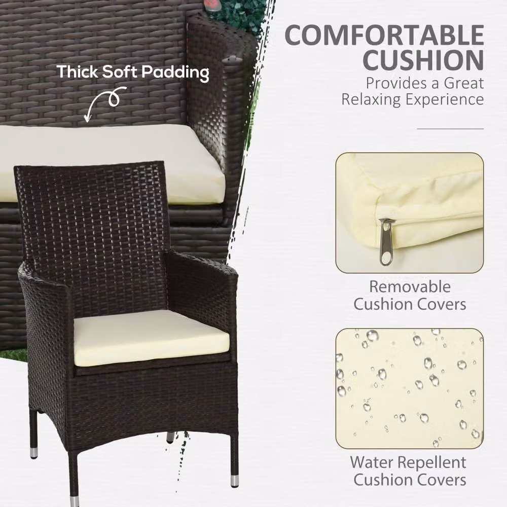 Wyld Haus Dodone Deep Coffee PE Rattan Outdoor Dining Armchairs, Set of 2, White and Brown – 6