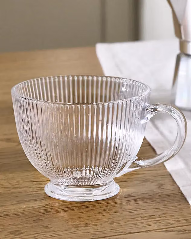 Dibor Set of 4 Embossed Footed Glass Coffee Mugs, Clear, 400ml per mug – 2