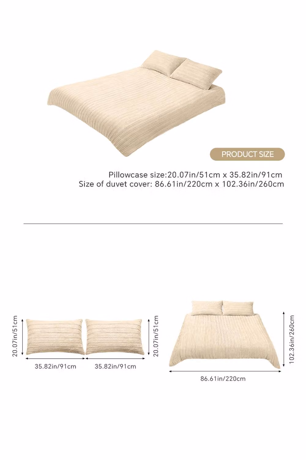 Living and Home Cozy Ultra Soft Textured Striped Duvet Cover and Pillowcase Set in Beige, Single (90 x 200 cm) – 2