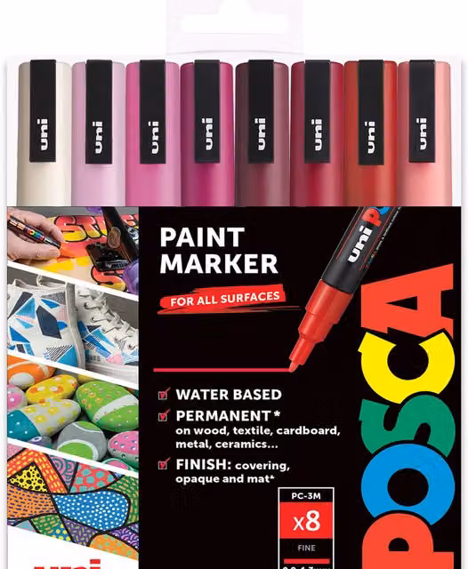 POSCA PC-3M Paint Marker Set with Bullet Nib, Red Tones, 8 Pack
