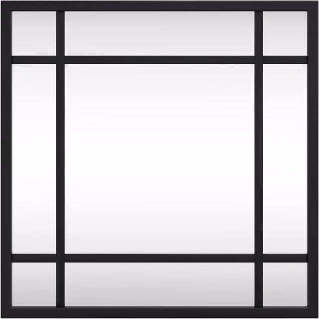 Berkfield Home Square Wall Mirror in Black Metal and Glass, W: 30 cm, H: 30 cm