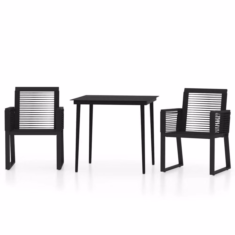 Berkfield Home 3 Piece Modern Square Garden Dining Set in Matt Black Powder Coated Steel and Glass – 2