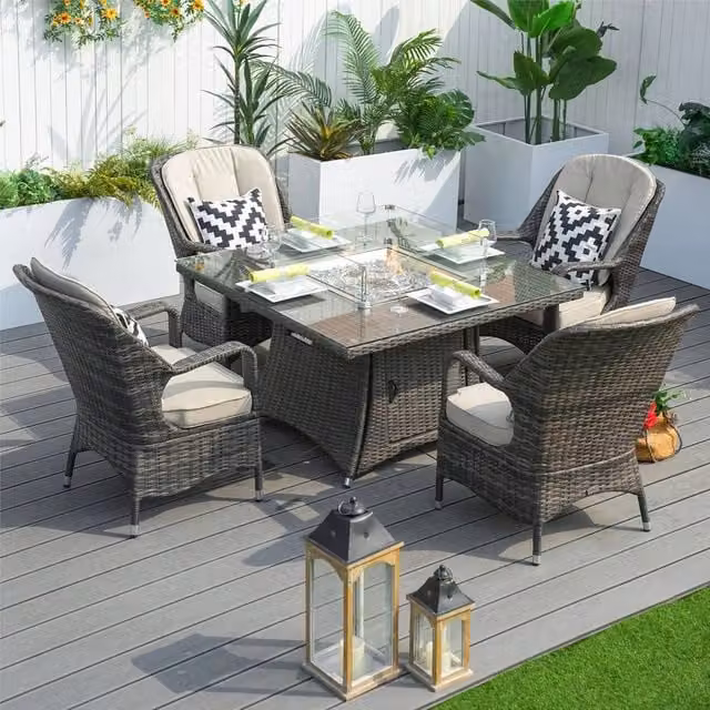 Direct Wicker Brown Rattan Outdoor Dining Set with Glass Top Table and 4 Chairs