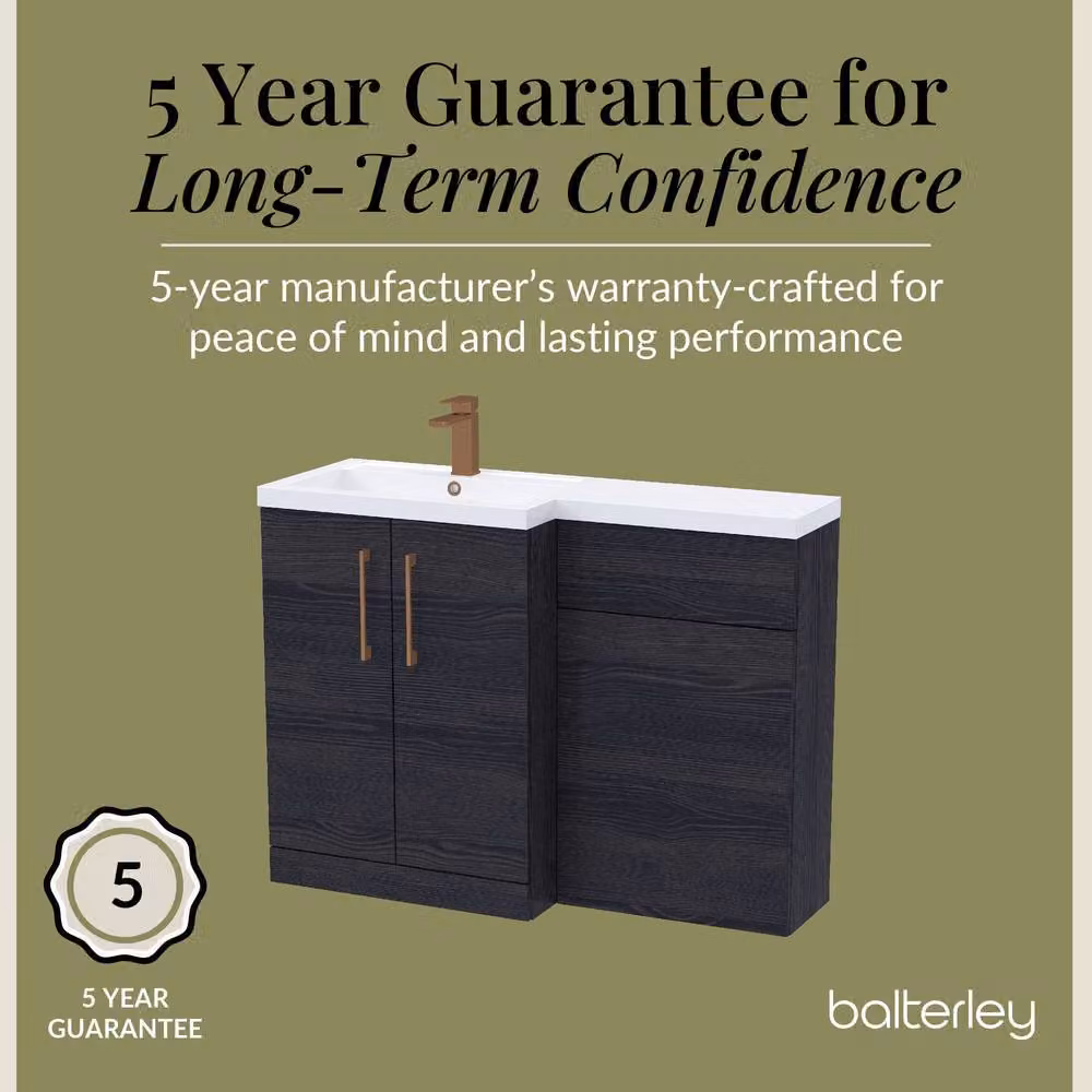 Balterley Modern Matt Black Woodgrain Left-Hand Vanity and WC Unit Combination, W: 110 cm, H: 84 cm – 5