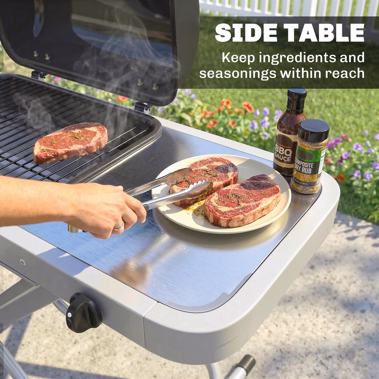 Outsunny Foldable Gas BBQ Grill with Side Table and Thermometer, Black, 2.5 kW – 7