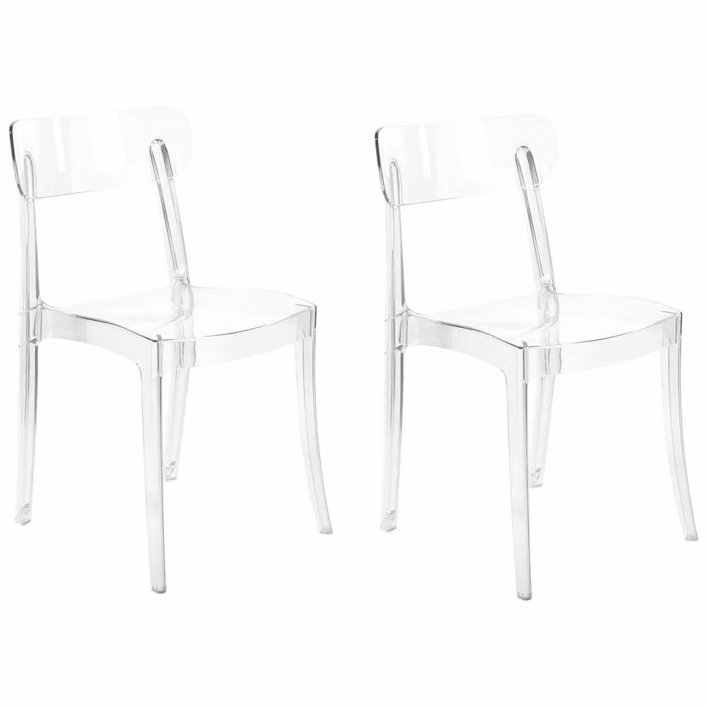 Wyld and Coco Set of 2 Transparent Polycarbonate Armless Stackable Dining Chairs in Clear – 2
