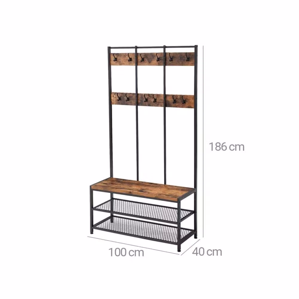 Kelvenix Rustic Hall Tree with Bench and Coat Rack in Brown, H 184 x W 40 x D 40 cm – 2