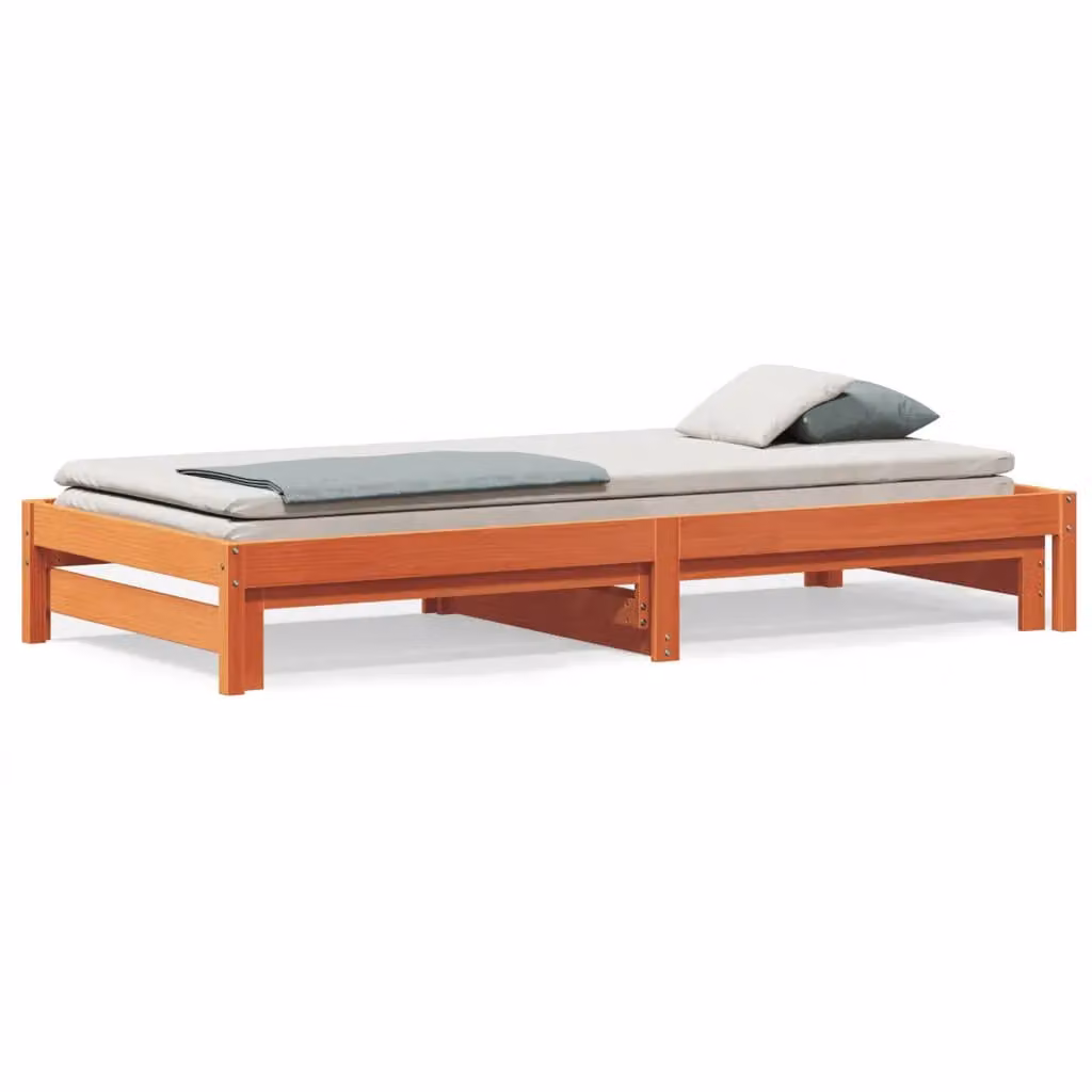 Berkfield Home Rustic Solid Pine Day Bed with Trundle in Wax Brown, W/D/H: 90 x 200 cm – 2