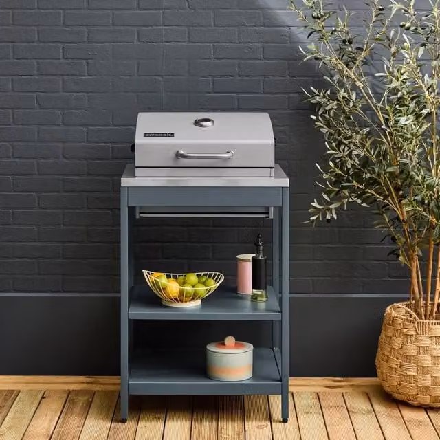 sweeek Charcoal Barbecue Grill with Shelves and Thermometer in Grey Stainless Steel – 1