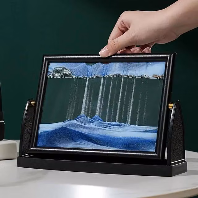 Dyzi Blue Rotatable 3D Sand Art Frame for Tabletop Decor