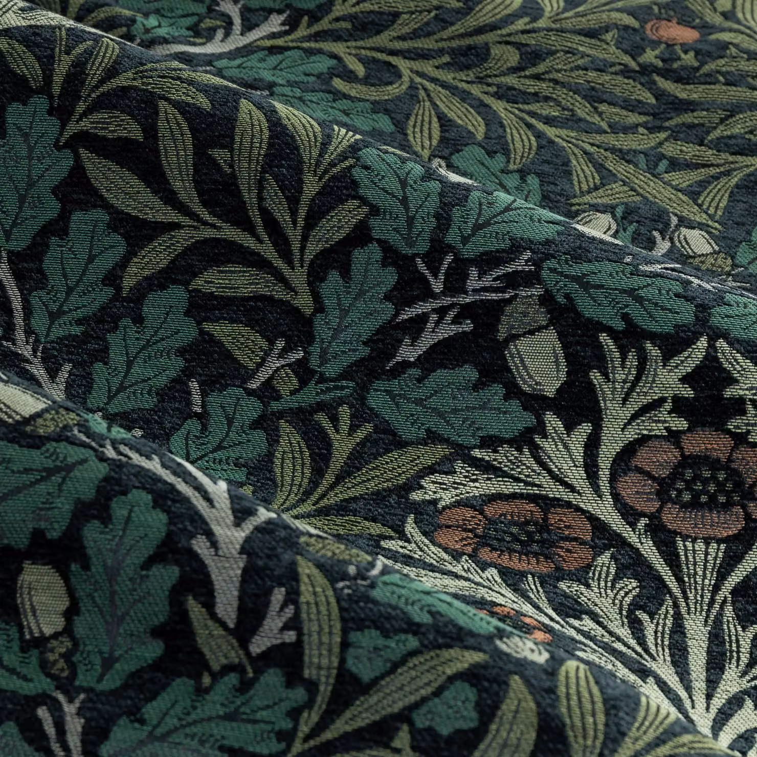Morris & Co Acorn Multi Floral Jacquard Room Darkening Pencil Pleat Curtains in Green, Width: 168 cm, Drop: 229 cm – 4