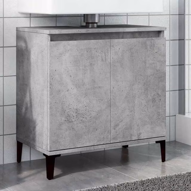 Berkfield Home Freestanding Sink Cabinet in Concrete Grey with Hinged Doors and Internal Shelves, W/D/H: 58 x 33 x 60 cm