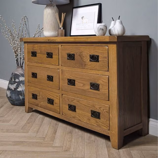 Elm Home And Garden Rustic Oak 6 Drawer Chest in Brown
