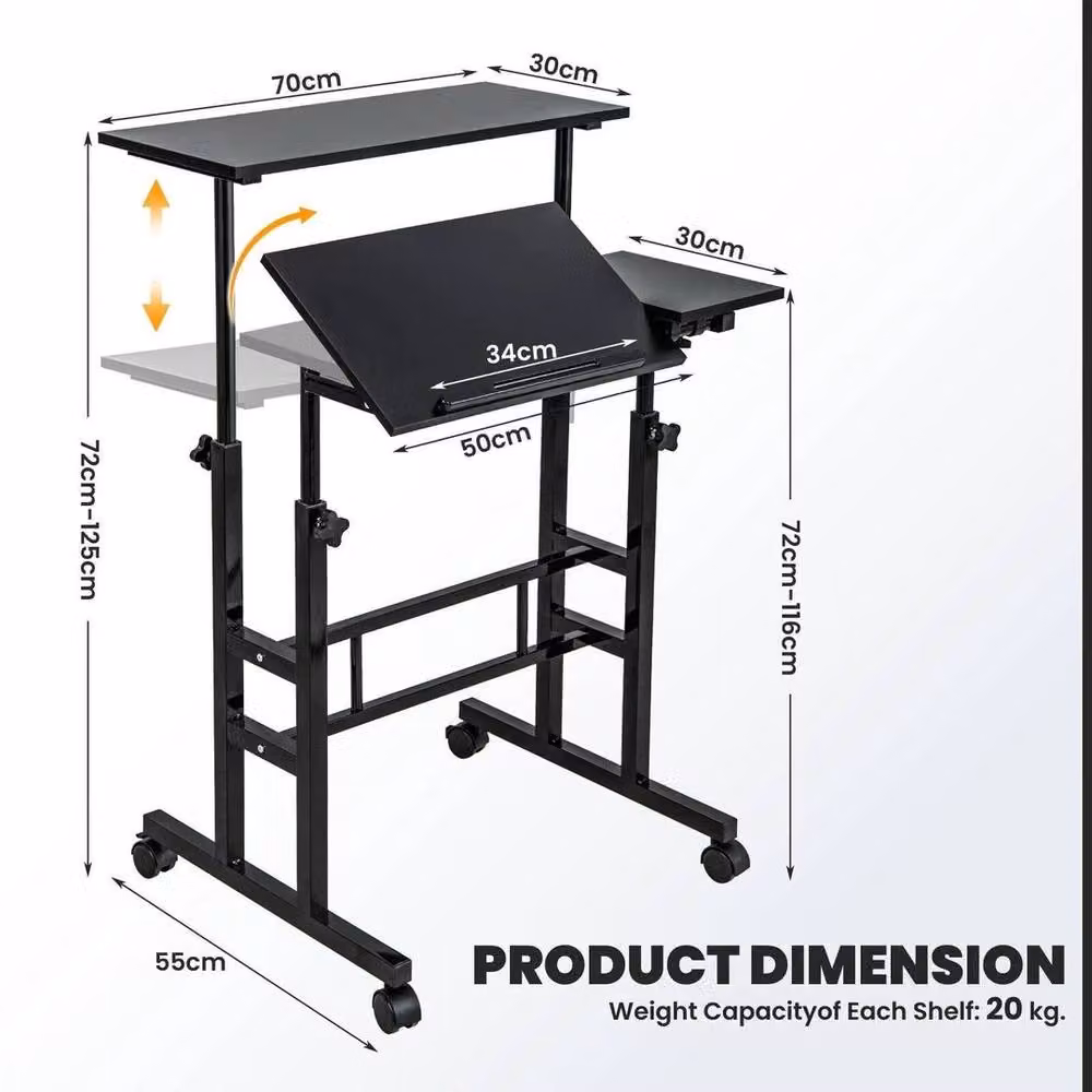 Kelvenix Mobile Height Adjustable Standing Desk Laptop Cart in Black – 2