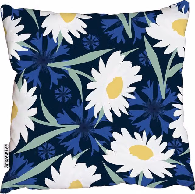 Andrew Lee Chamomile Floral Square Cushion, Blue and White, W: 60 cm, H: 60 cm