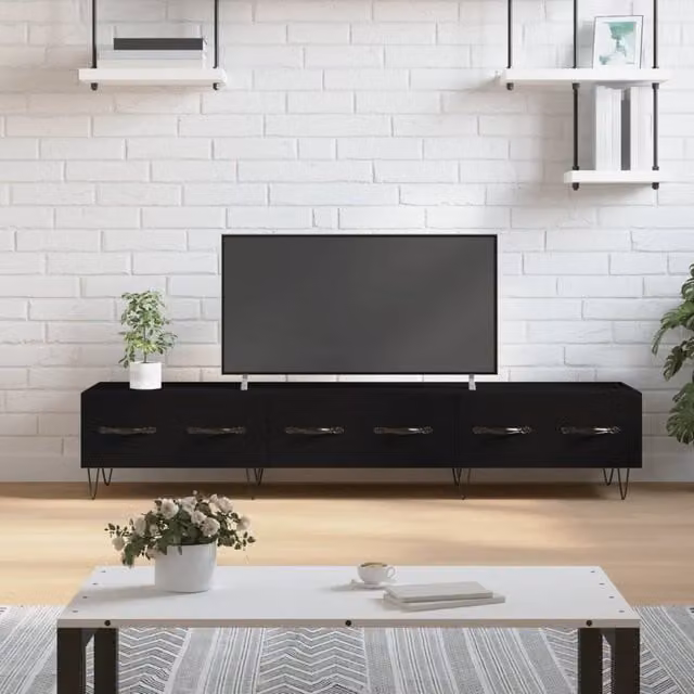 Berkfield Home Modern Black TV Cabinet in Matt Engineered Wood W/D/H: 150 x 36 x 30 cm