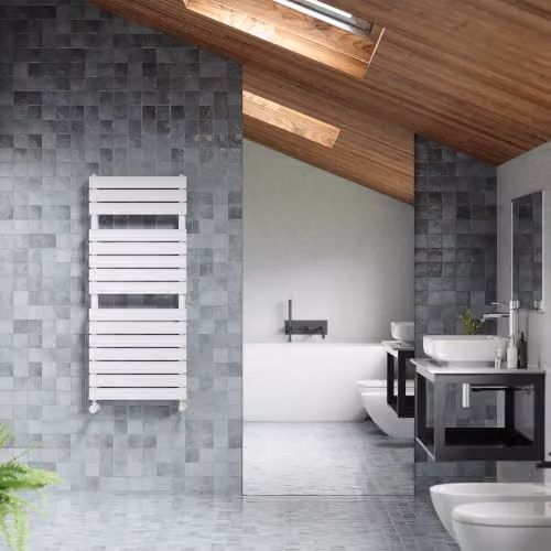 Typhoon White Flat Tube Designer Heated Towel Rail, H: 115.6 cm x W: 50 cm – 2