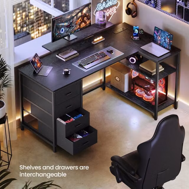 VASAGLE L Shaped Modern Gaming Desk in Black