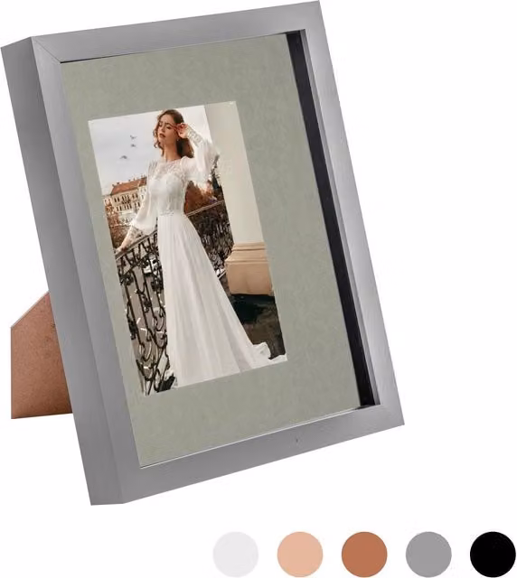 Nicola Spring Modern Rectangular 3D Shadow Box Photo Frame in Grey with Black Mount – 3