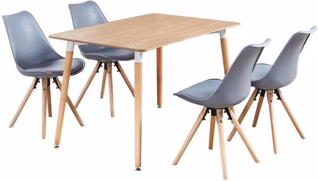 Life Interiors Sophie Halo Grey Retro Dining Set with Rectangular Wood Table and 4 Chairs
