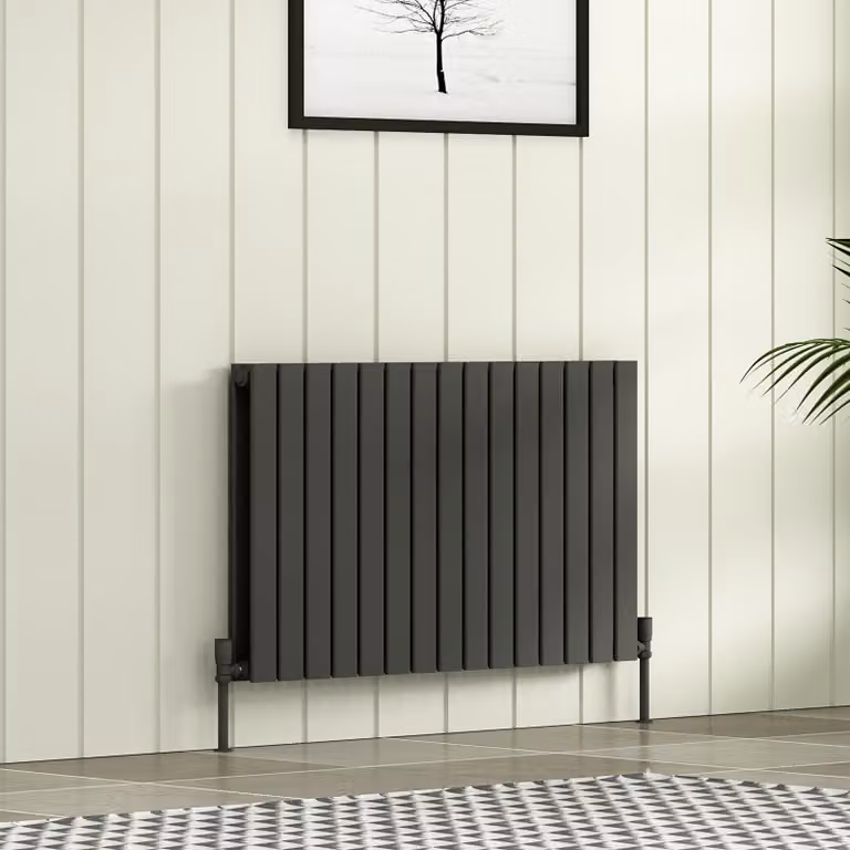 Aurexa Anthracite Double Flat Panel Horizontal Designer Radiator W: 102.0 cm, H: 60.0 cm
