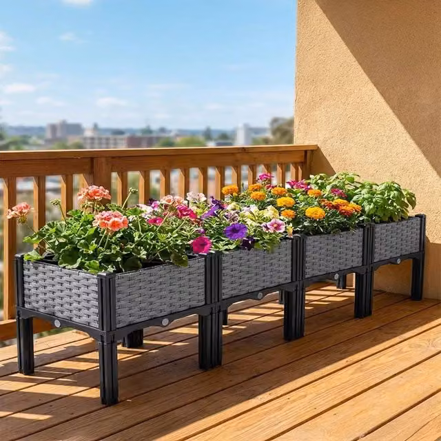 NESTLUNE Grey Garden Bed Planter W: 200 cm, D: 40 cm, H: 36 cm