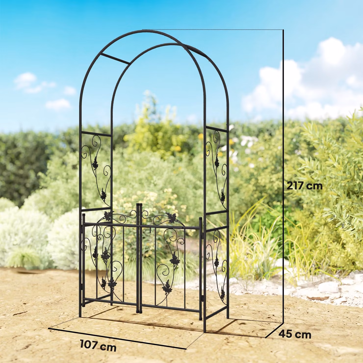 Outsunny Steel Garden Arch with Double Gate, Black, W/D/H: 107 x 45 x 217 cm – 3