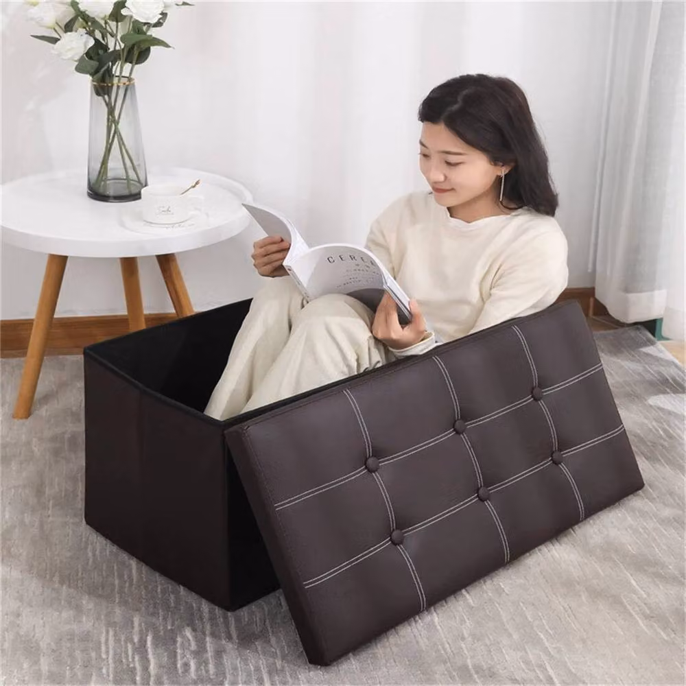 PAWNORA Black Faux Leather Two Seater Folding Storage Stool and Toy Box Chair – 3