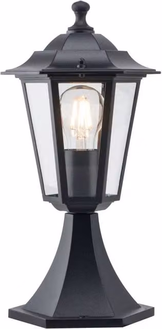 First Choice Lighting Eversham Black Six Sided IP44 Outdoor Post Lantern with Transparent Glass – 1