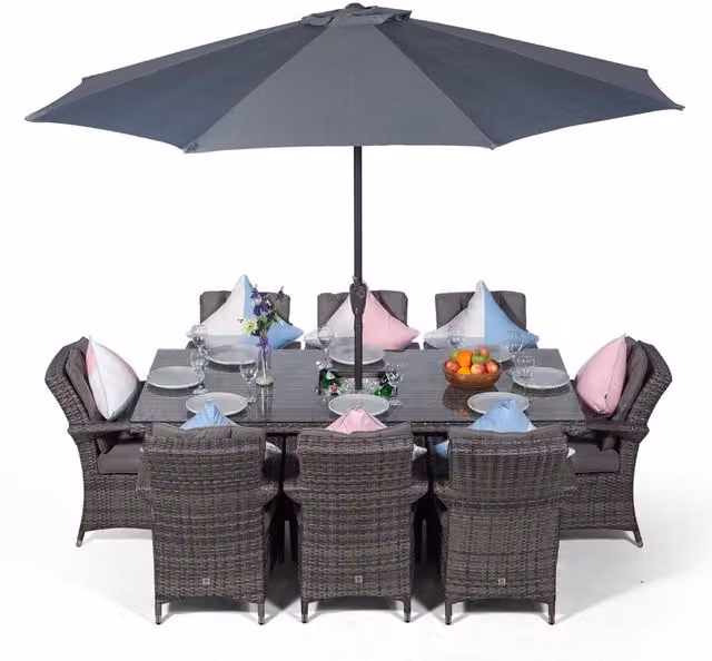 Giardino Arizona Modern Rattan Patio Dining Set with Ice Bucket Drinks Cooler in Grey and Brown for 8 People