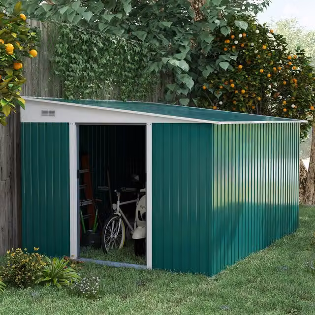 Outsunny Steel Garden Storage Shed with Curved Roof and Sliding Doors, Green