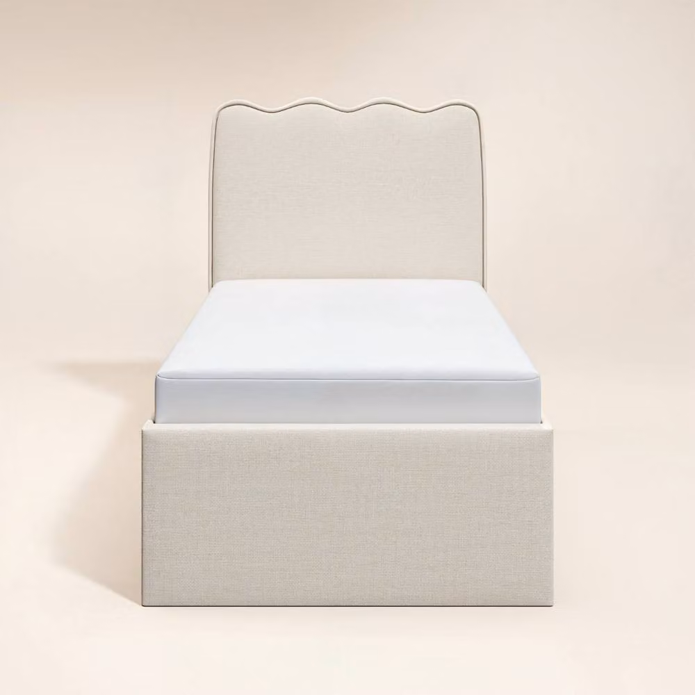 Flair Ellis Single Bed with Trundle in Beige Upholstered Fabric, W/D/H: 90 x 200 cm – 3